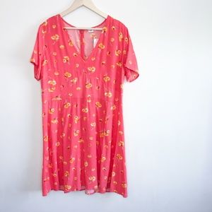 Gap Coral Dress with Marigold Yellow Flowers NWT